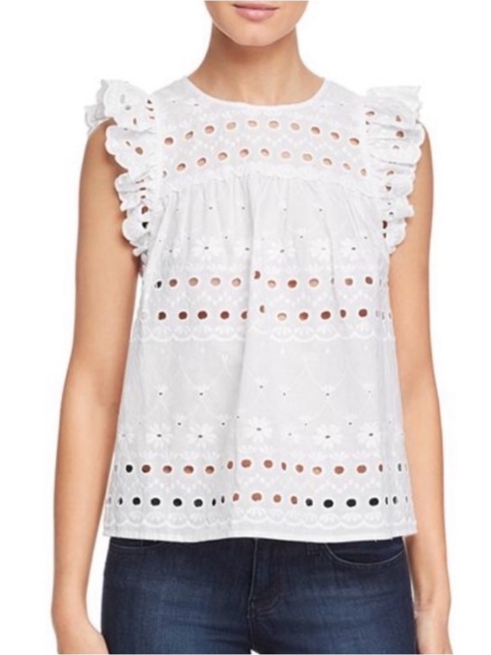 KATE SPADE NY NWOT White Cotton Eyelet Ruffle Top, XL ($179)